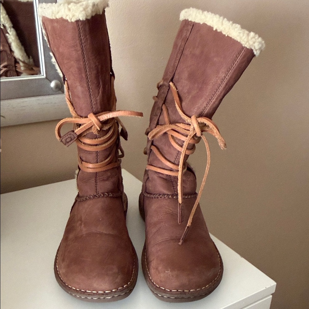 UGG Women's Tan Shearling Lace-Up Boots - Picture 7 of 7